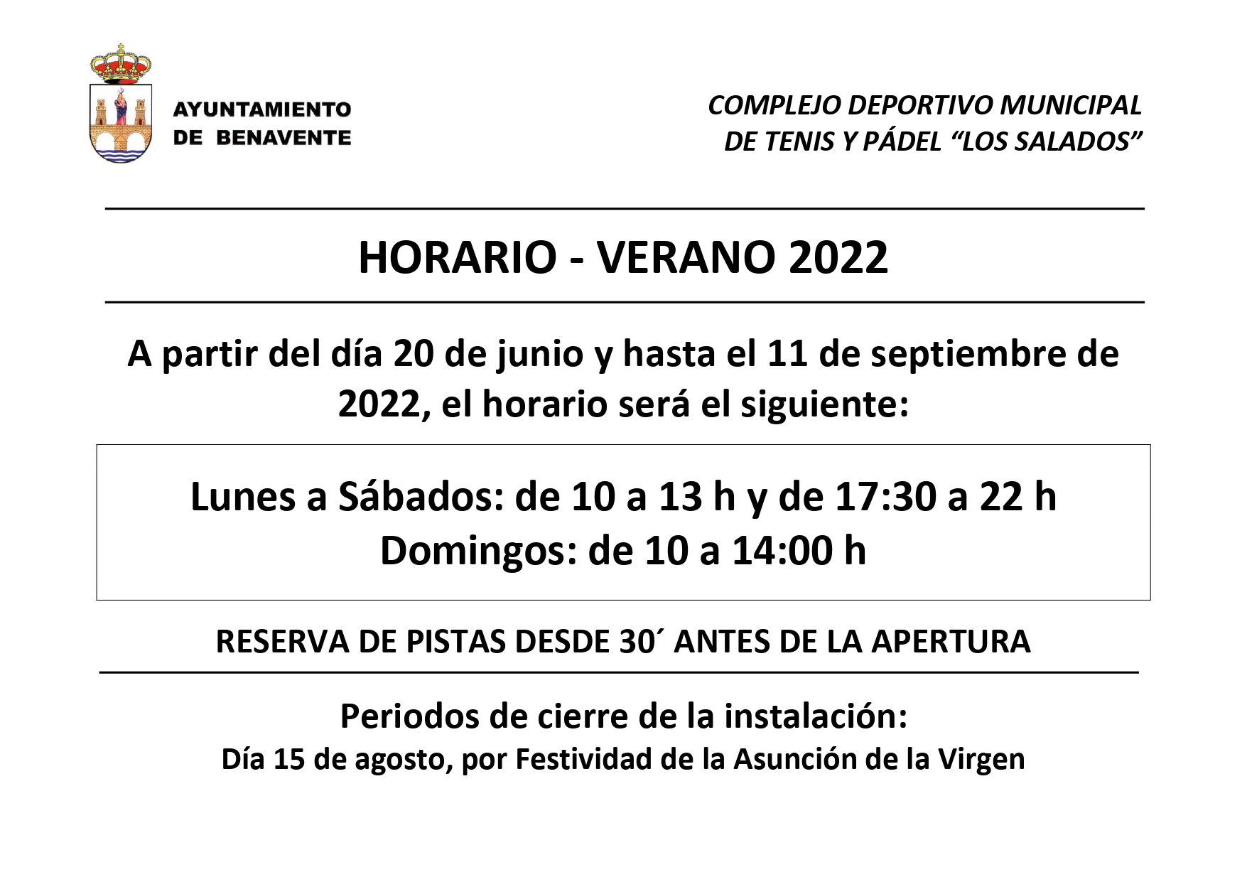 HORARIO VERANO 2022